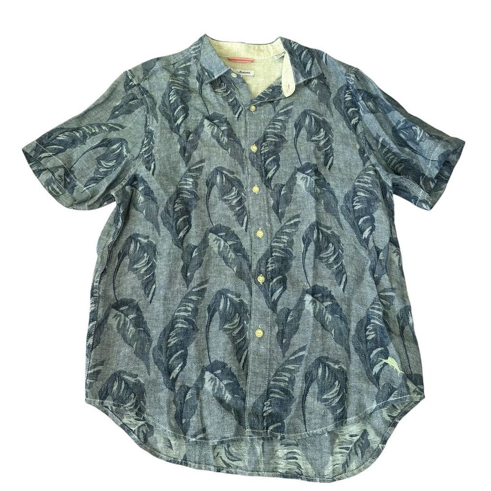 Tommy Bahama Men's Blue Floral Linen Button-Up Shirt‎ Size M